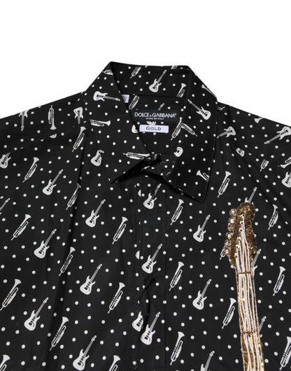 Dolce & Gabbana Black GOLD Instrument Embellished Shirt by Dolce & Gabbana