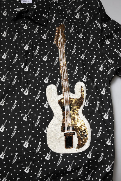 Dolce & Gabbana Black GOLD Instrument Embellished Shirt by Dolce & Gabbana