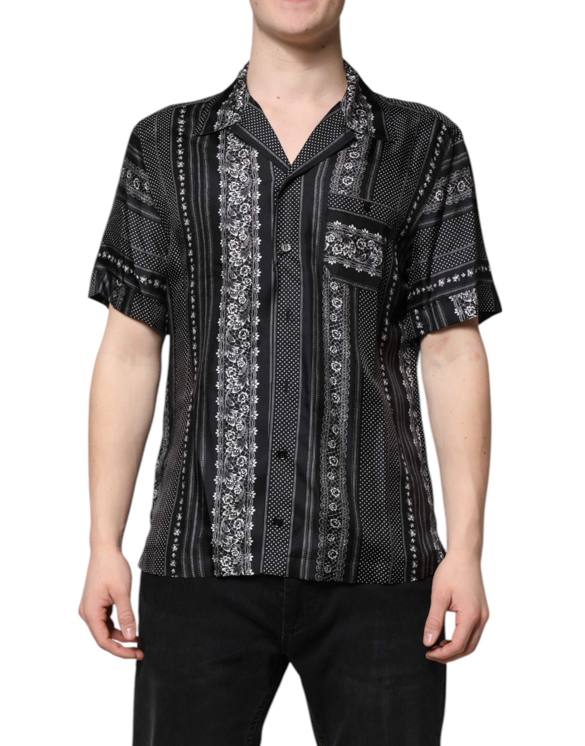 Dolce & Gabbana Black Silk Floral Print Short Sleeves Shirt by Dolce & Gabbana