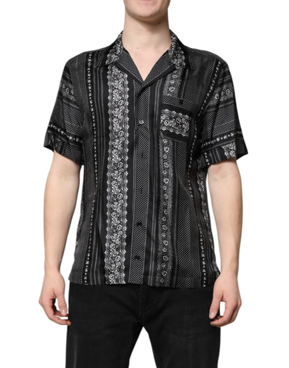 Dolce & Gabbana Black Silk Floral Print Short Sleeves Shirt by Dolce & Gabbana