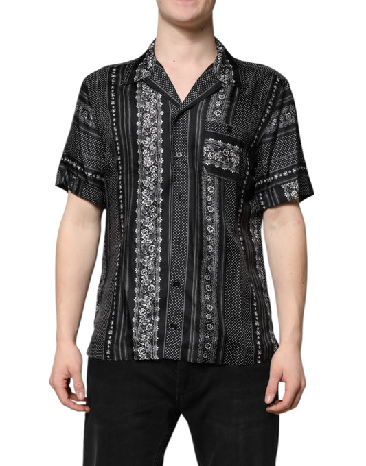 Dolce & Gabbana Black Silk Floral Print Short Sleeves Shirt by Dolce & Gabbana