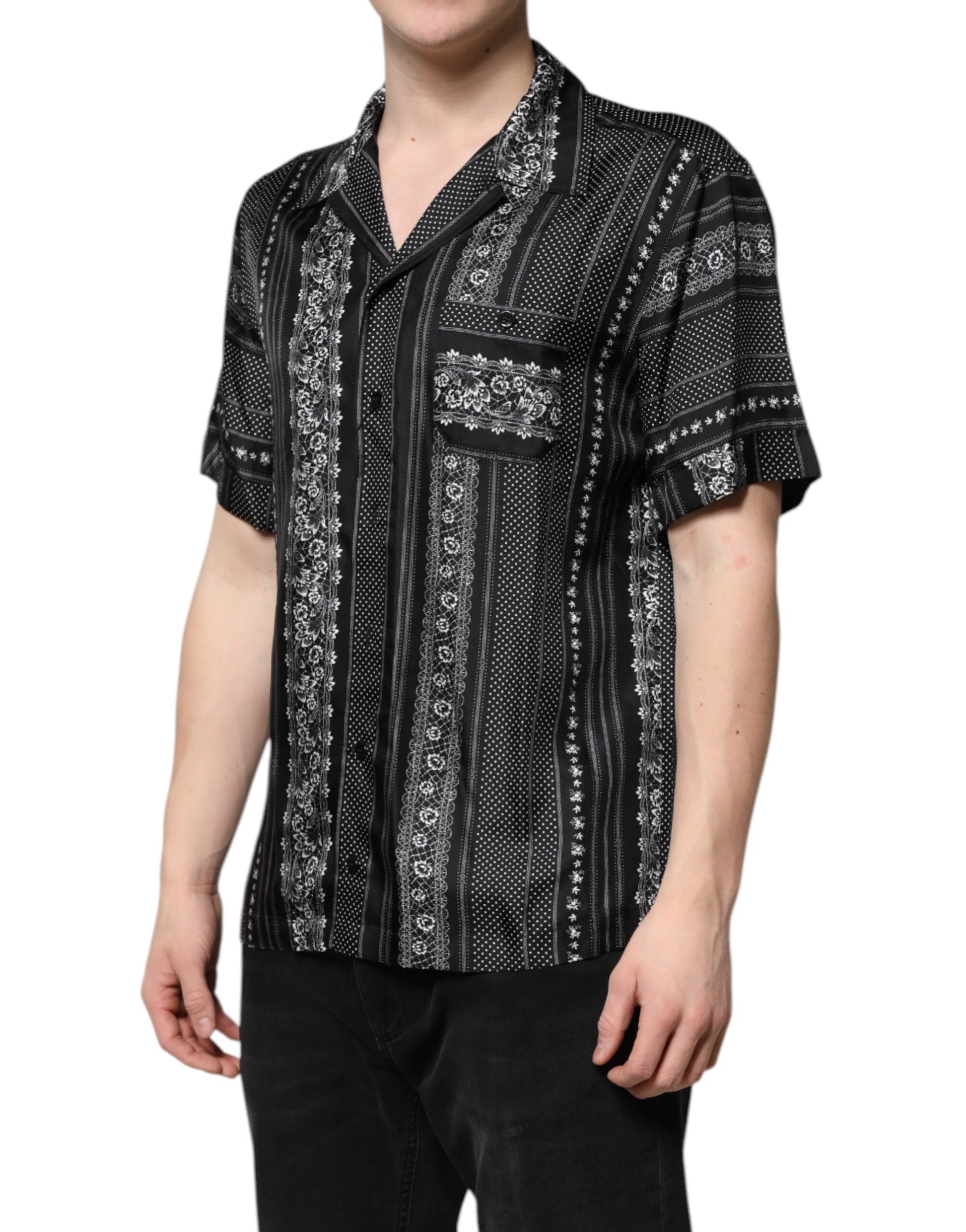 Dolce & Gabbana Black Silk Floral Print Short Sleeves Shirt by Dolce & Gabbana