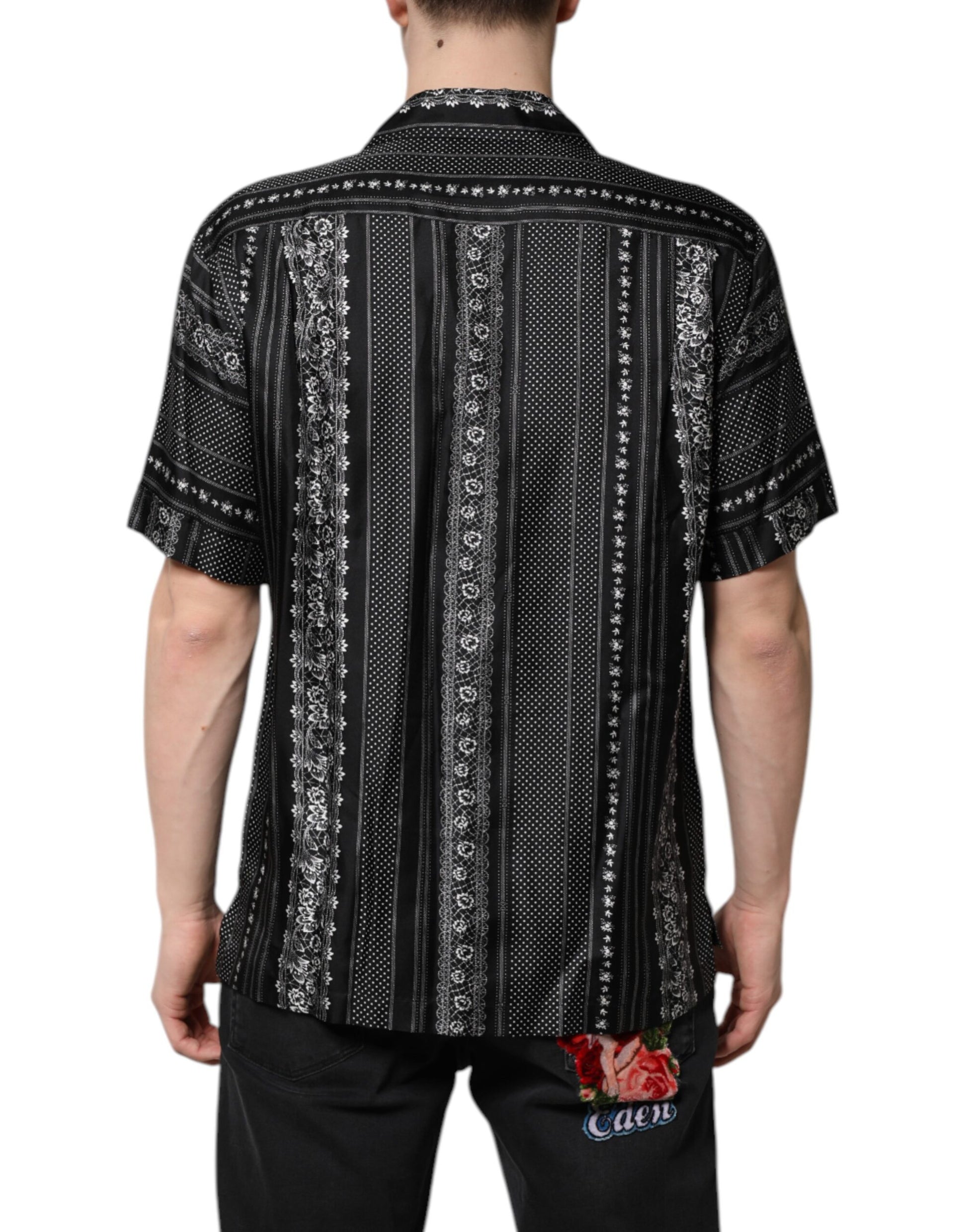 Dolce & Gabbana Black Silk Floral Print Short Sleeves Shirt by Dolce & Gabbana