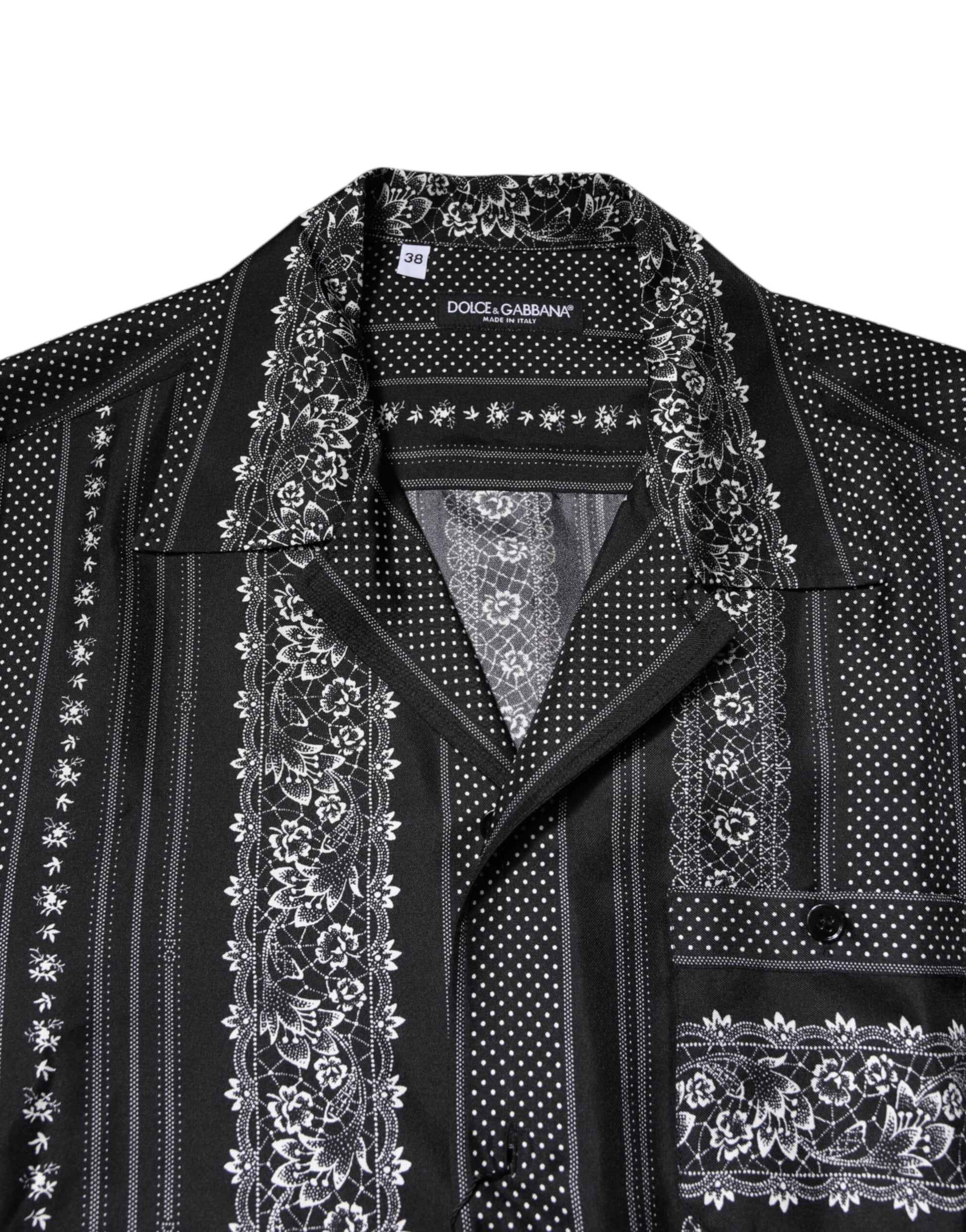 Dolce & Gabbana Black Silk Floral Print Short Sleeves Shirt by Dolce & Gabbana