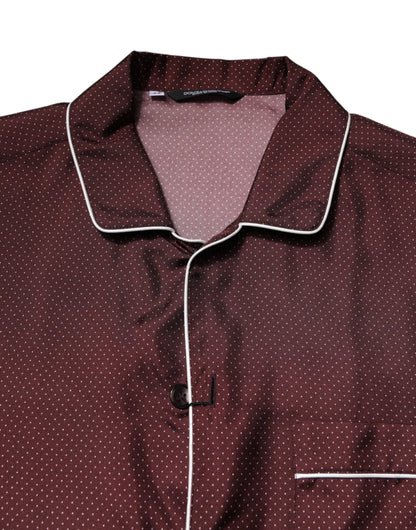 Dolce & Gabbana Burgundy Silk Dotted Long Sleeves Shirt by Dolce & Gabbana