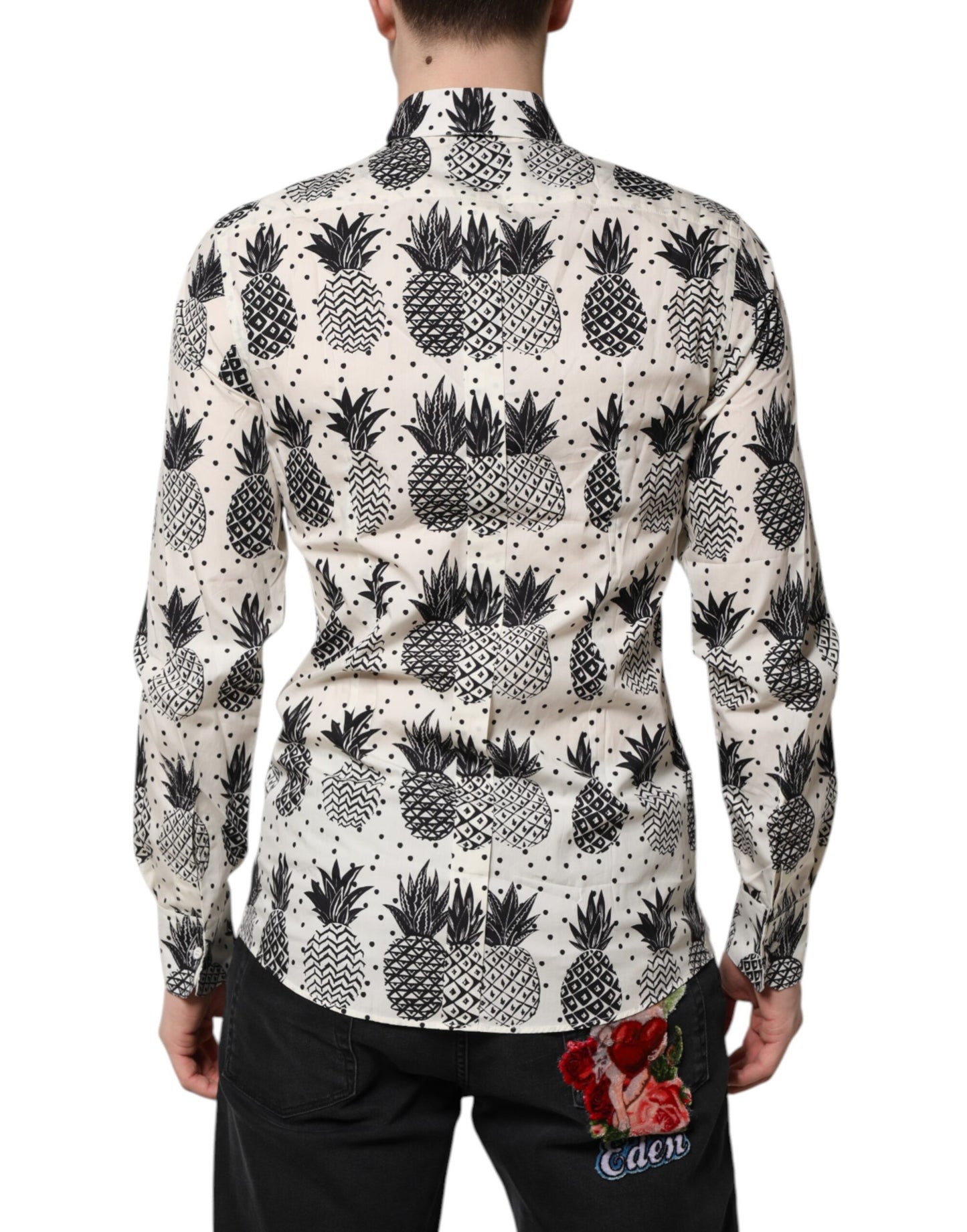 Dolce & Gabbana White Pineapple Print Long Sleeve GOLD Shirt by Dolce & Gabbana