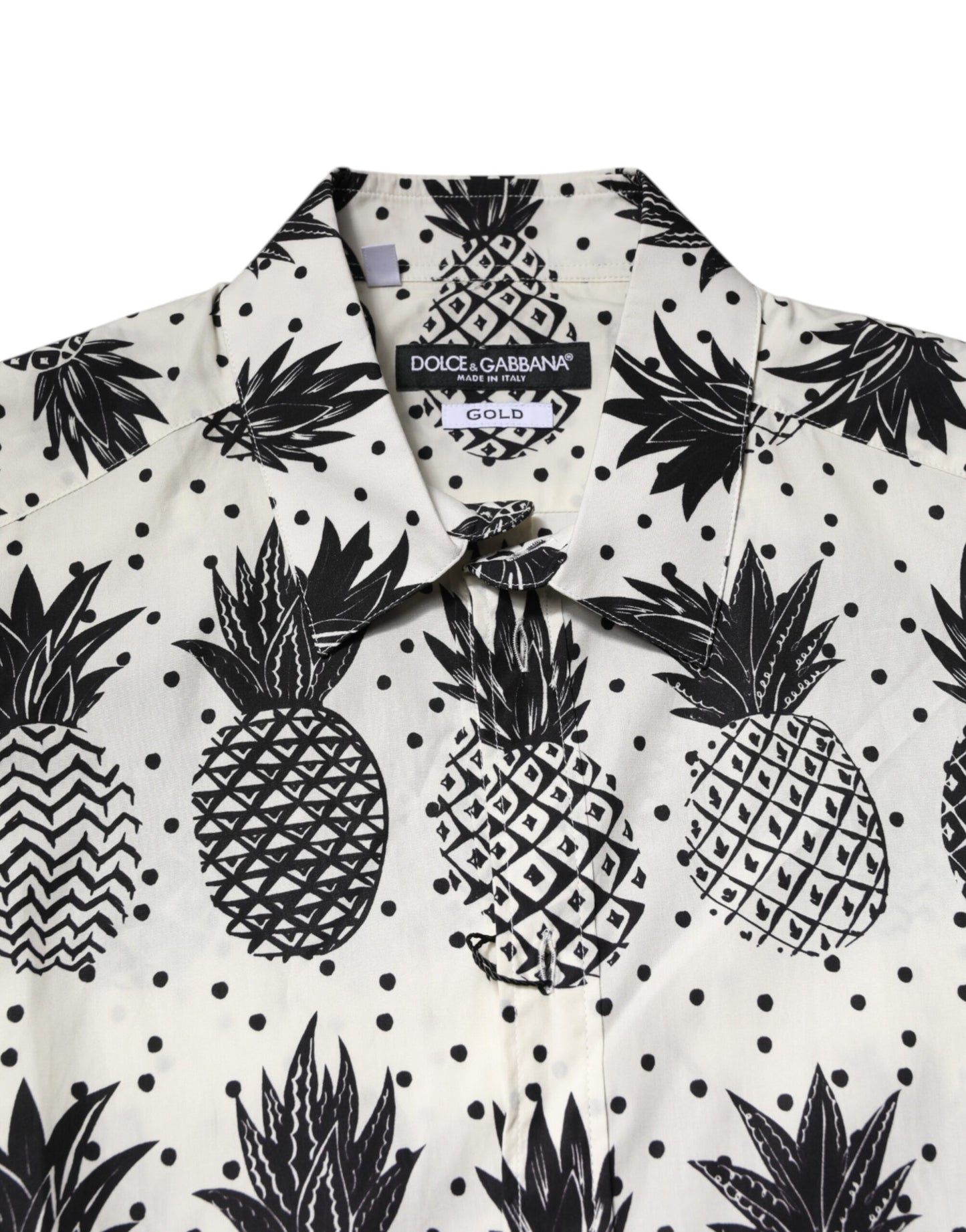 Dolce & Gabbana White Pineapple Print Long Sleeve GOLD Shirt by Dolce & Gabbana