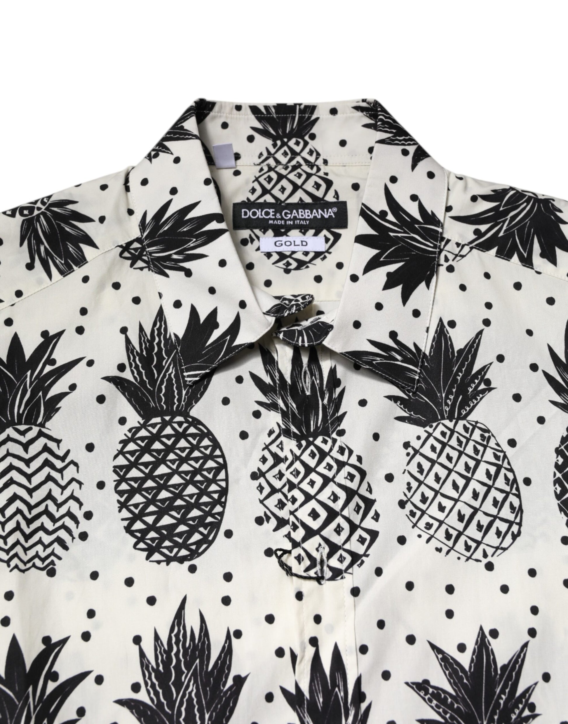 Dolce & Gabbana White Pineapple Print Long Sleeve GOLD Shirt by Dolce & Gabbana
