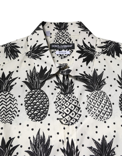 Dolce & Gabbana White Pineapple Print Long Sleeve GOLD Shirt by Dolce & Gabbana