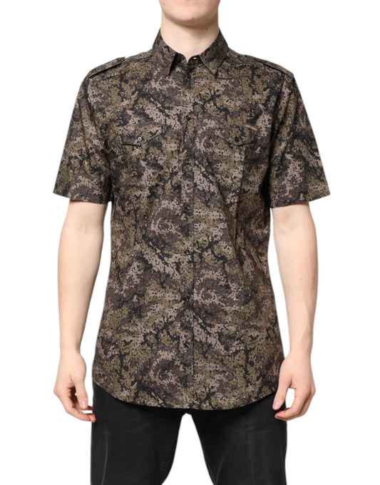 Dolce & Gabbana Multicolor Camouflage Button Down GOLD Shirt by Dolce & Gabbana