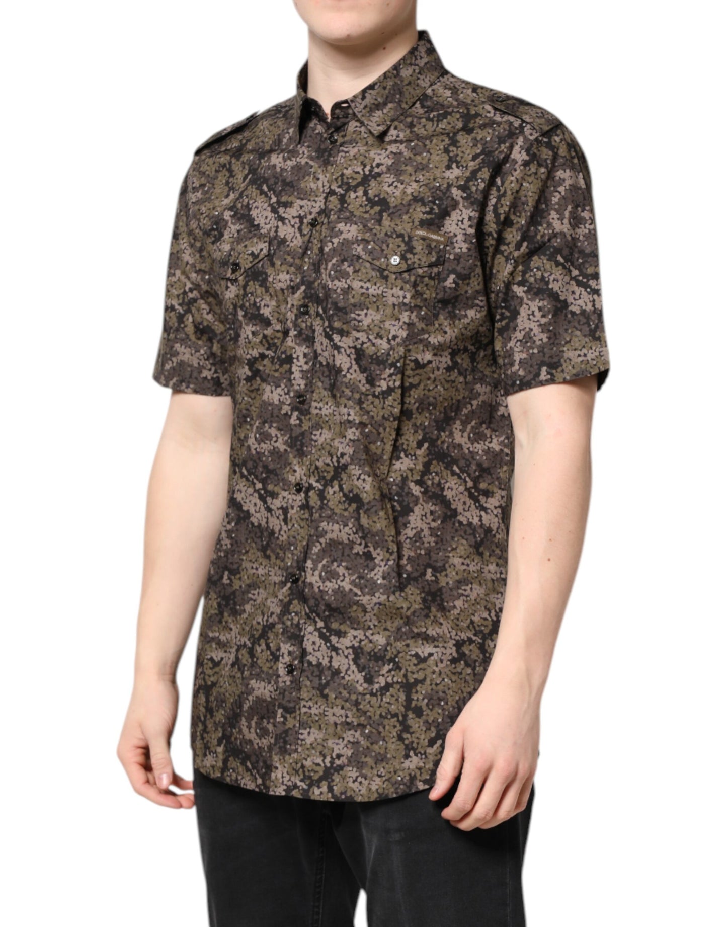 Dolce & Gabbana Multicolor Camouflage Button Down GOLD Shirt by Dolce & Gabbana