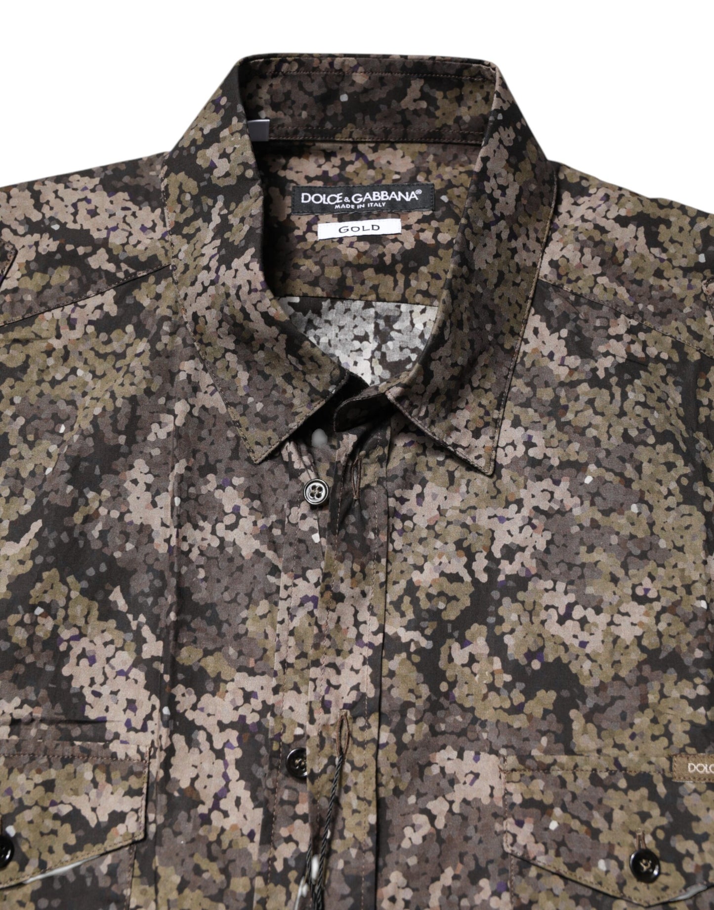 Dolce & Gabbana Multicolor Camouflage Button Down GOLD Shirt by Dolce & Gabbana