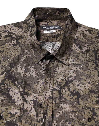 Dolce & Gabbana Multicolor Camouflage Button Down GOLD Shirt by Dolce & Gabbana