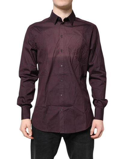 Dolce & Gabbana Burgundy Cotton GOLD Long Sleeves Shirt by Dolce & Gabbana