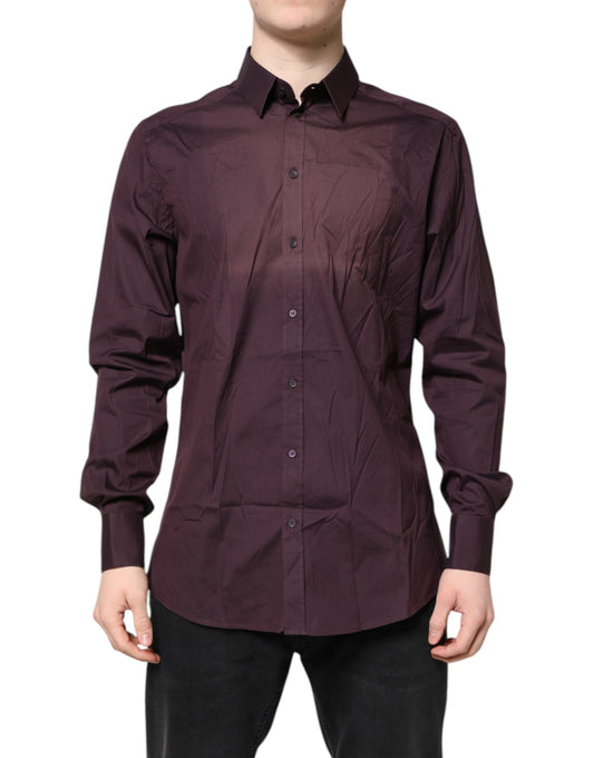 Dolce & Gabbana Burgundy Cotton GOLD Long Sleeves Shirt by Dolce & Gabbana