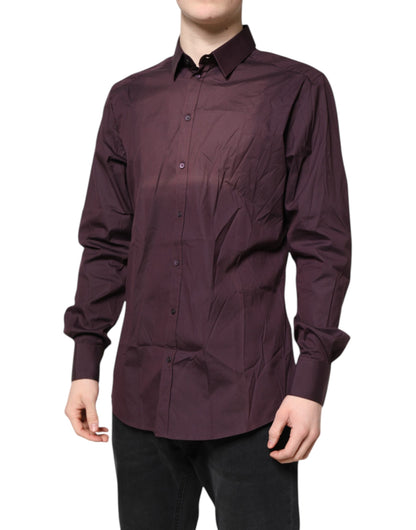 Dolce & Gabbana Burgundy Cotton GOLD Long Sleeves Shirt by Dolce & Gabbana