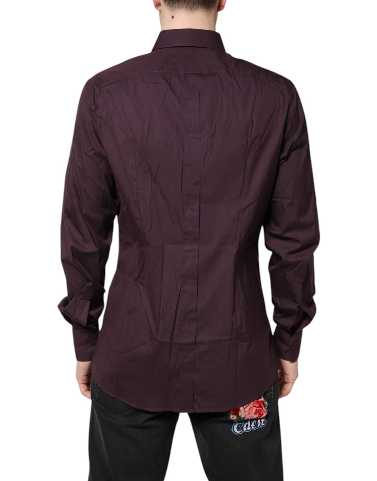 Dolce & Gabbana Burgundy Cotton GOLD Long Sleeves Shirt by Dolce & Gabbana