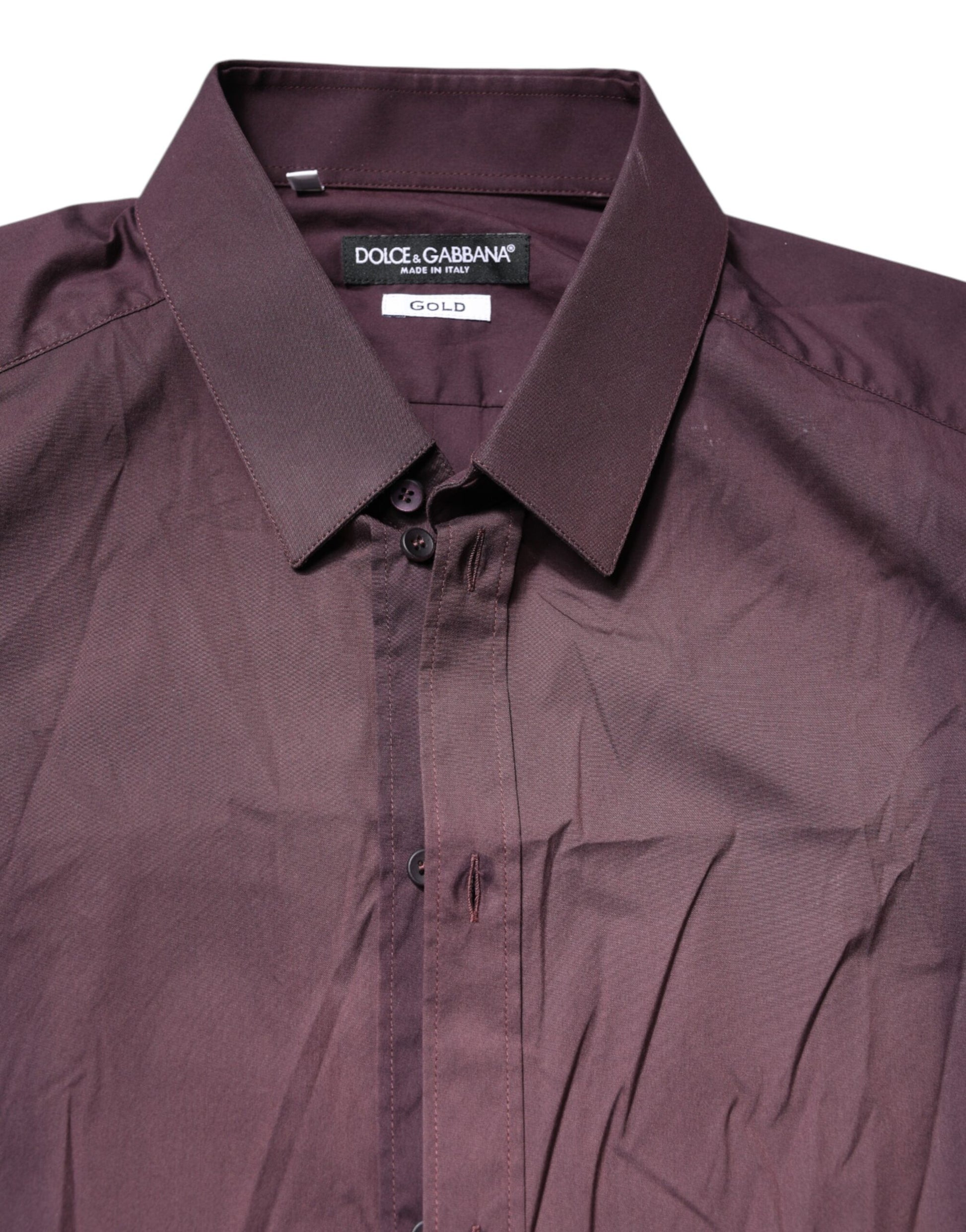 Dolce & Gabbana Burgundy Cotton GOLD Long Sleeves Shirt by Dolce & Gabbana