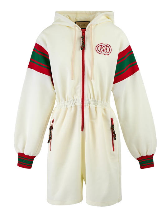 Survêtement à capuche en polyester crème avec logo Gucci