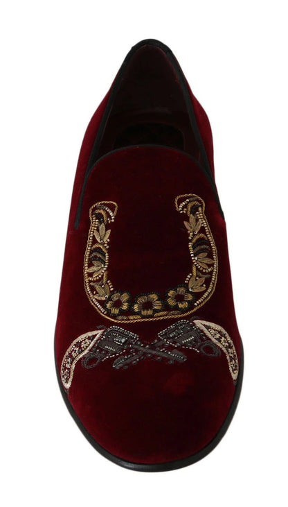 Mocassins homme Dolce &amp; Gabbana en velours bordeaux à paillettes