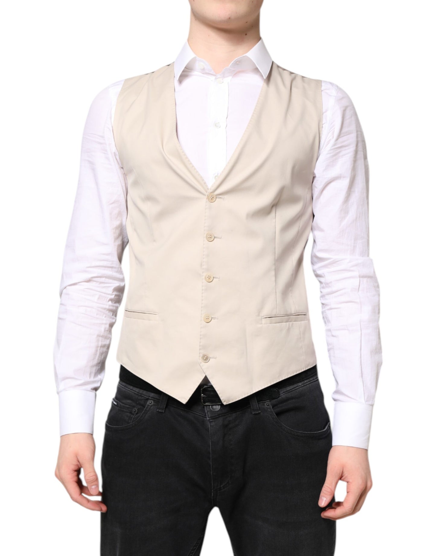 Dolce &amp; Gabbana Beige Gray Dress Men Formal Waistcoat Vest