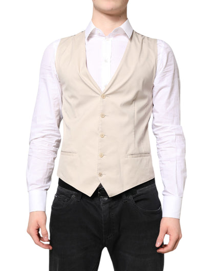 Dolce &amp; Gabbana Beige Gray Dress Men Formal Waistcoat Vest