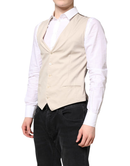 Dolce &amp; Gabbana Beige Gray Dress Men Formal Waistcoat Vest