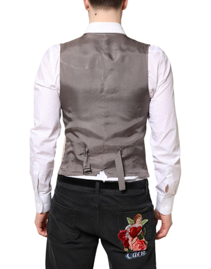 Dolce &amp; Gabbana Beige Gray Dress Men Formal Waistcoat Vest
