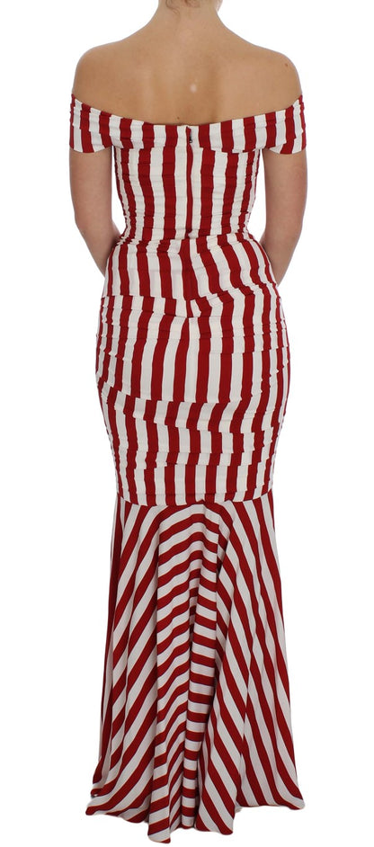 Robe moulante élégante en soie à rayures rouges et blanches Dolce &amp; Gabbana