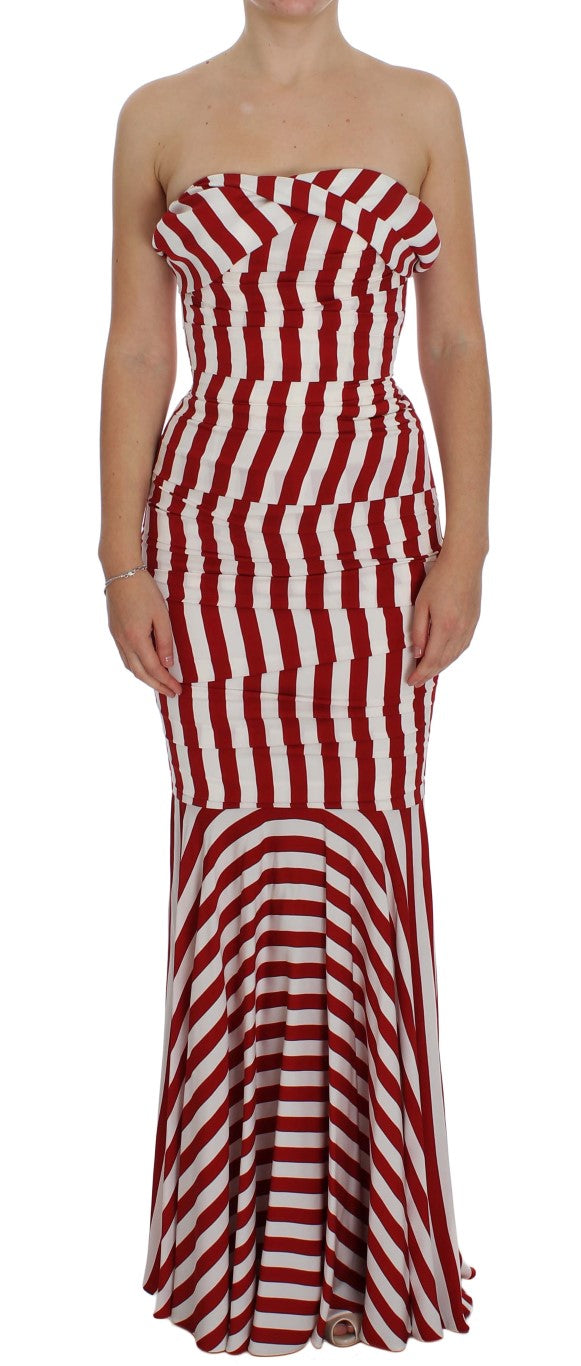 Robe moulante élégante en soie à rayures rouges et blanches Dolce &amp; Gabbana