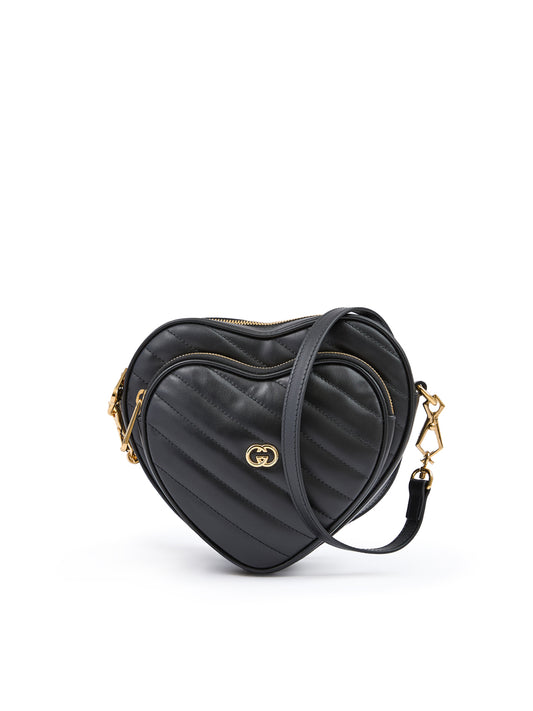 Mini sac bandoulière cœur en cuir noir Gucci