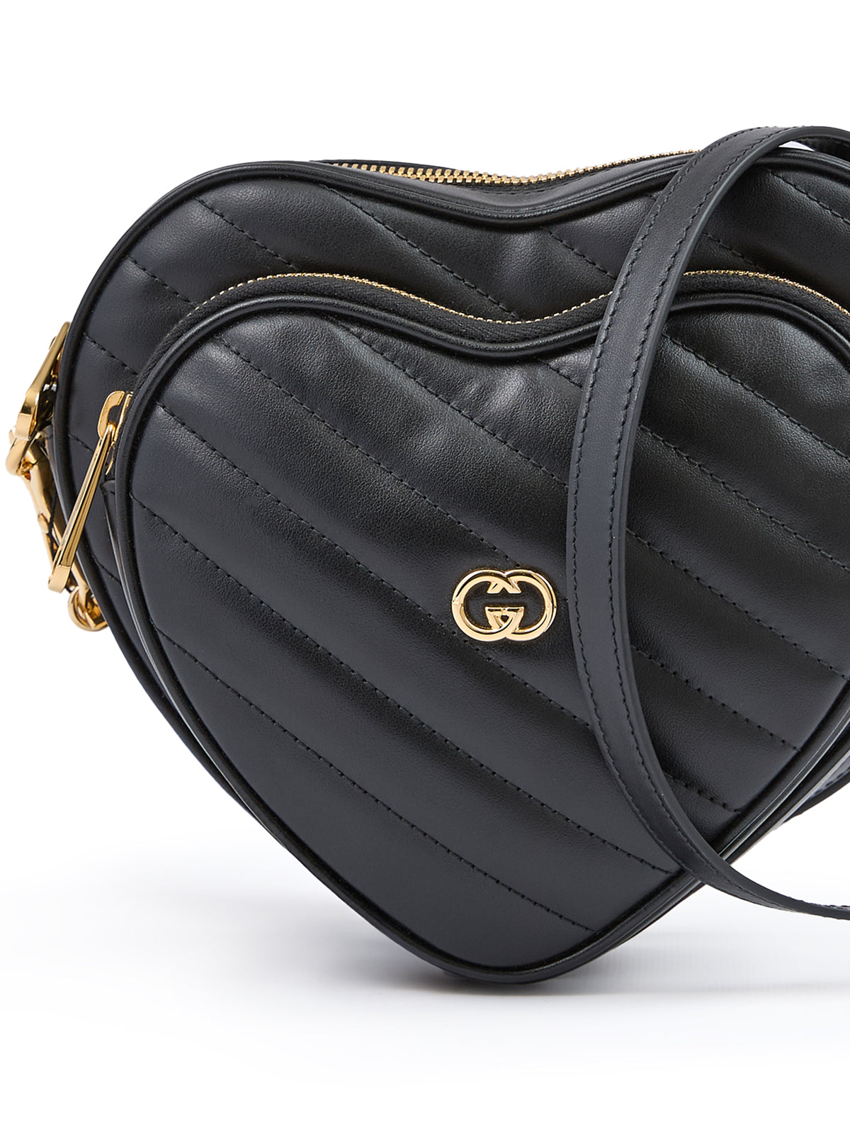 Mini sac bandoulière cœur en cuir noir Gucci