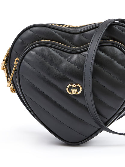 Mini sac bandoulière cœur en cuir noir Gucci