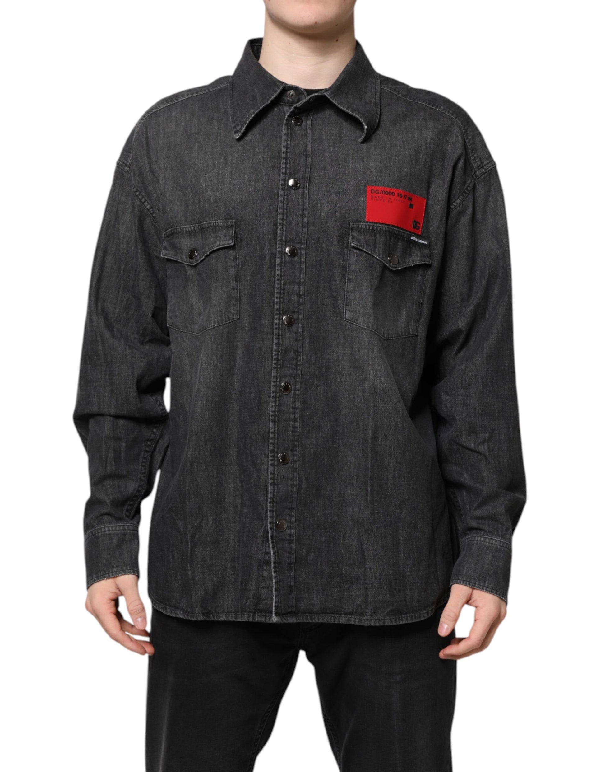 Dolce & Gabbana Gray Long Sleeves Button Down Denim Shirt by Dolce & Gabbana