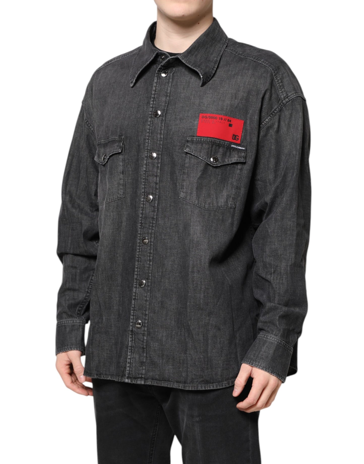 Dolce & Gabbana Gray Long Sleeves Button Down Denim Shirt by Dolce & Gabbana