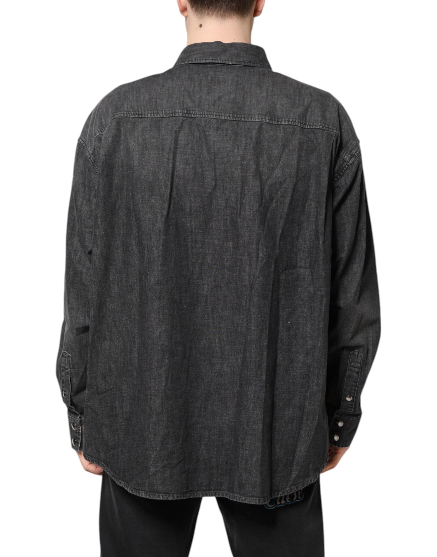 Dolce & Gabbana Gray Long Sleeves Button Down Denim Shirt by Dolce & Gabbana