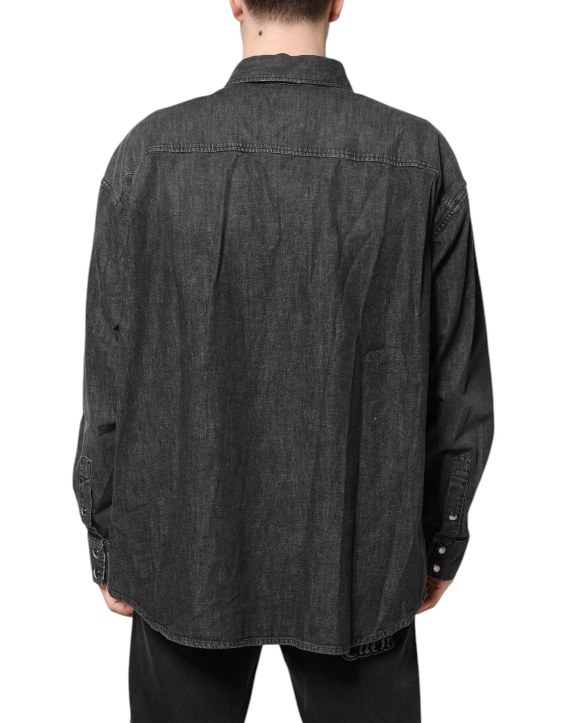 Dolce & Gabbana Gray Long Sleeves Button Down Denim Shirt by Dolce & Gabbana