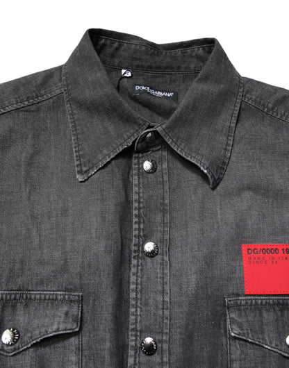 Dolce & Gabbana Gray Long Sleeves Button Down Denim Shirt by Dolce & Gabbana