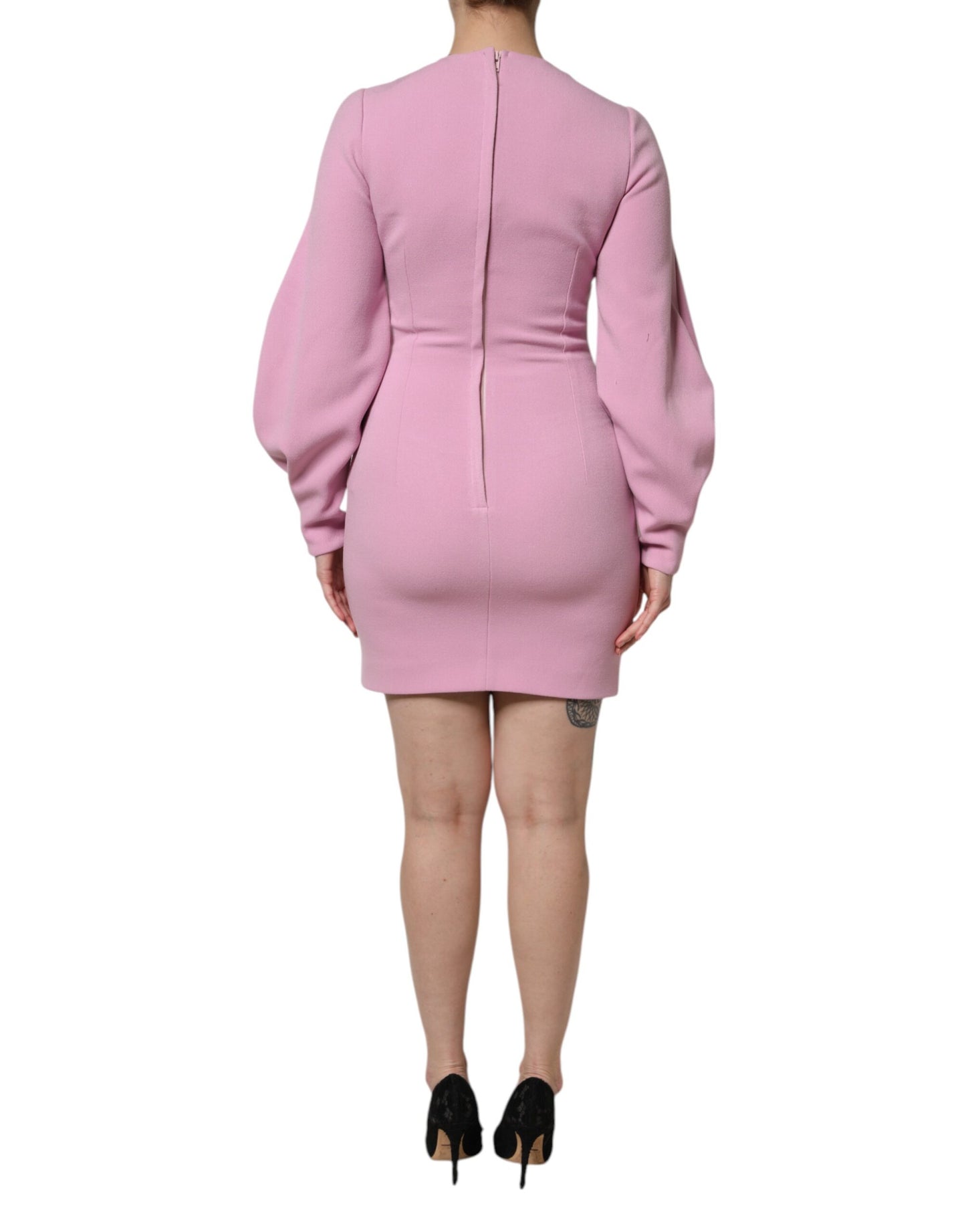 Robe fourreau courte à manches longues en polyester rose Dolce &amp; Gabbana