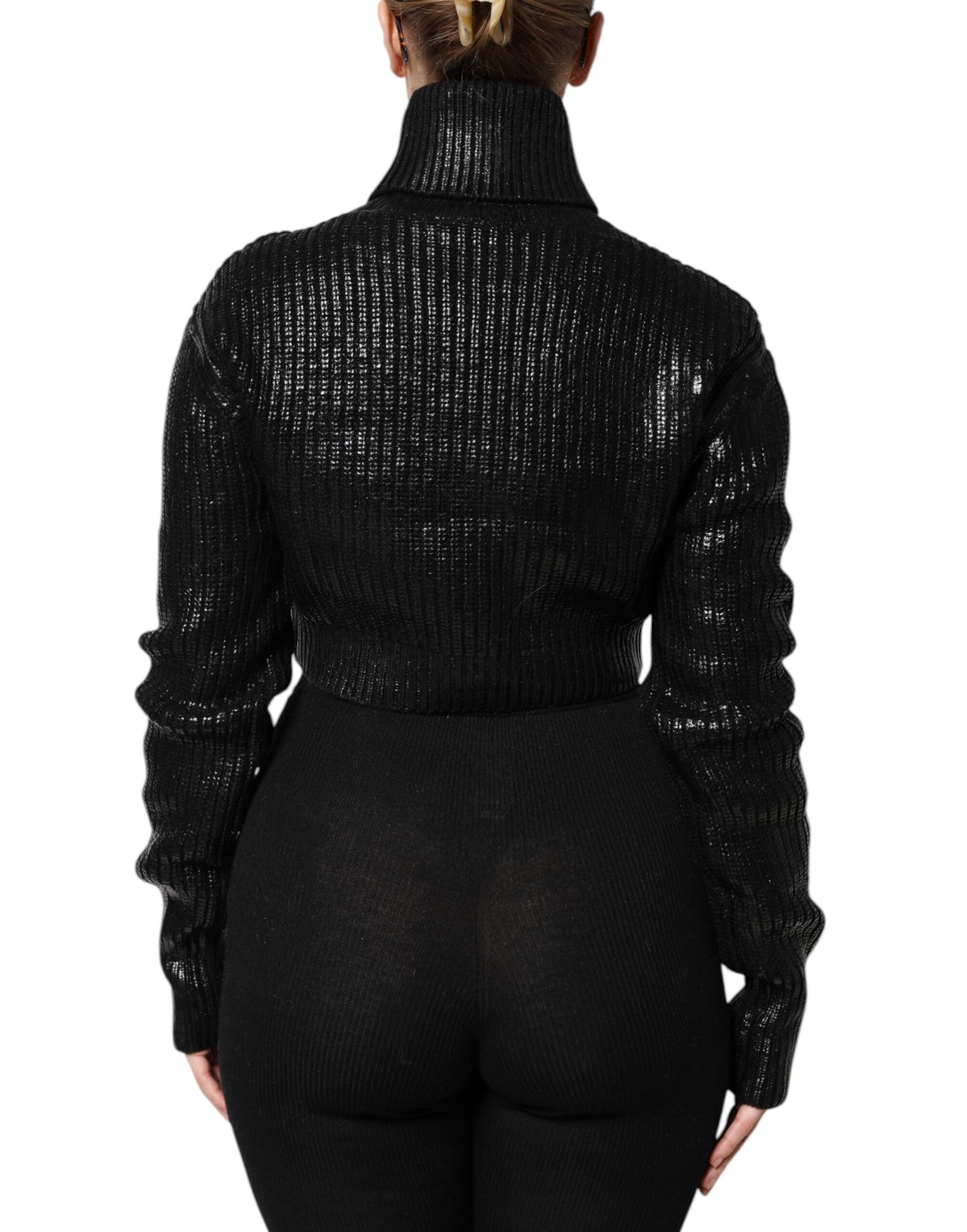 Dolce & Gabbana Black Wool Long Sleeve Turtleneck Cropped Top by Dolce & Gabbana