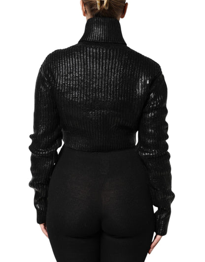 Dolce & Gabbana Black Wool Long Sleeve Turtleneck Cropped Top by Dolce & Gabbana