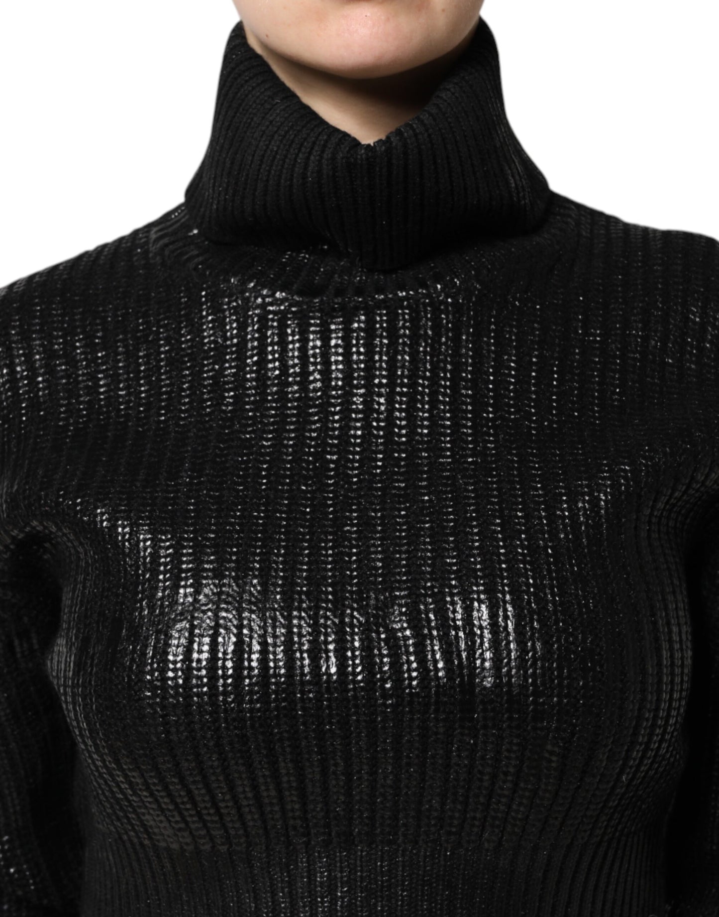 Dolce & Gabbana Black Wool Long Sleeve Turtleneck Cropped Top by Dolce & Gabbana