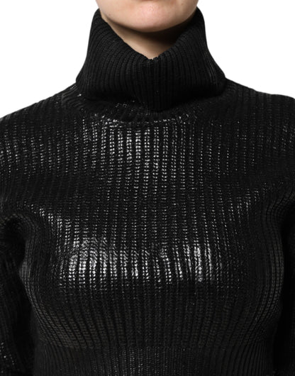 Dolce & Gabbana Black Wool Long Sleeve Turtleneck Cropped Top by Dolce & Gabbana