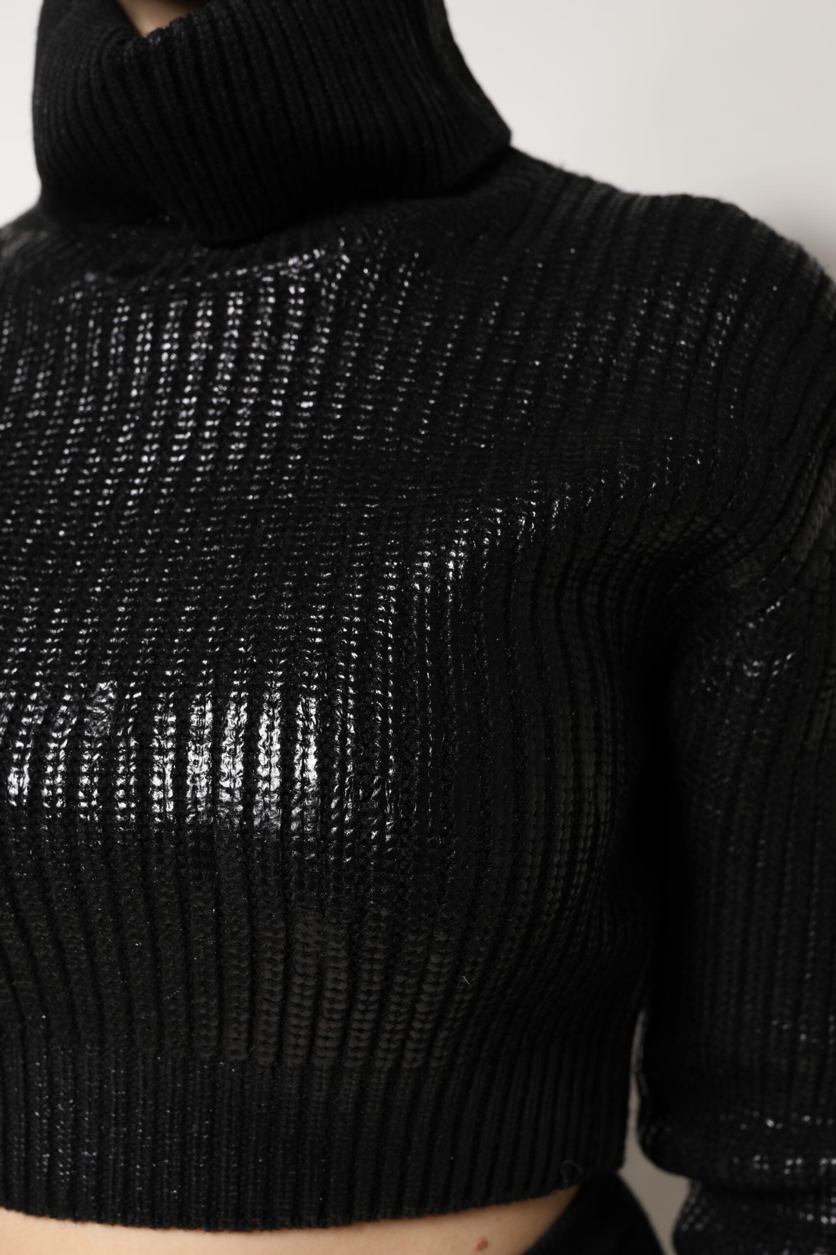Dolce & Gabbana Black Wool Long Sleeve Turtleneck Cropped Top by Dolce & Gabbana