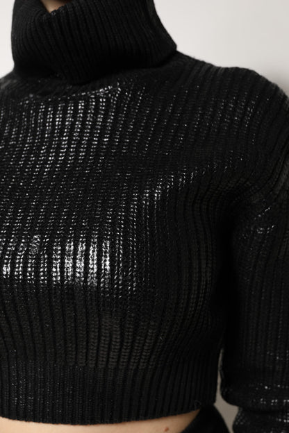 Dolce & Gabbana Black Wool Long Sleeve Turtleneck Cropped Top by Dolce & Gabbana