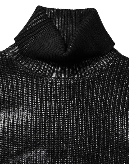 Dolce & Gabbana Black Wool Long Sleeve Turtleneck Cropped Top by Dolce & Gabbana