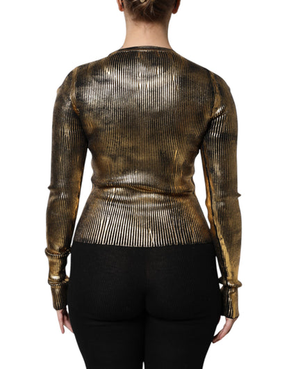 Dolce & Gabbana Gold Round Neck Long Sleeve Pullover Top by Dolce & Gabbana