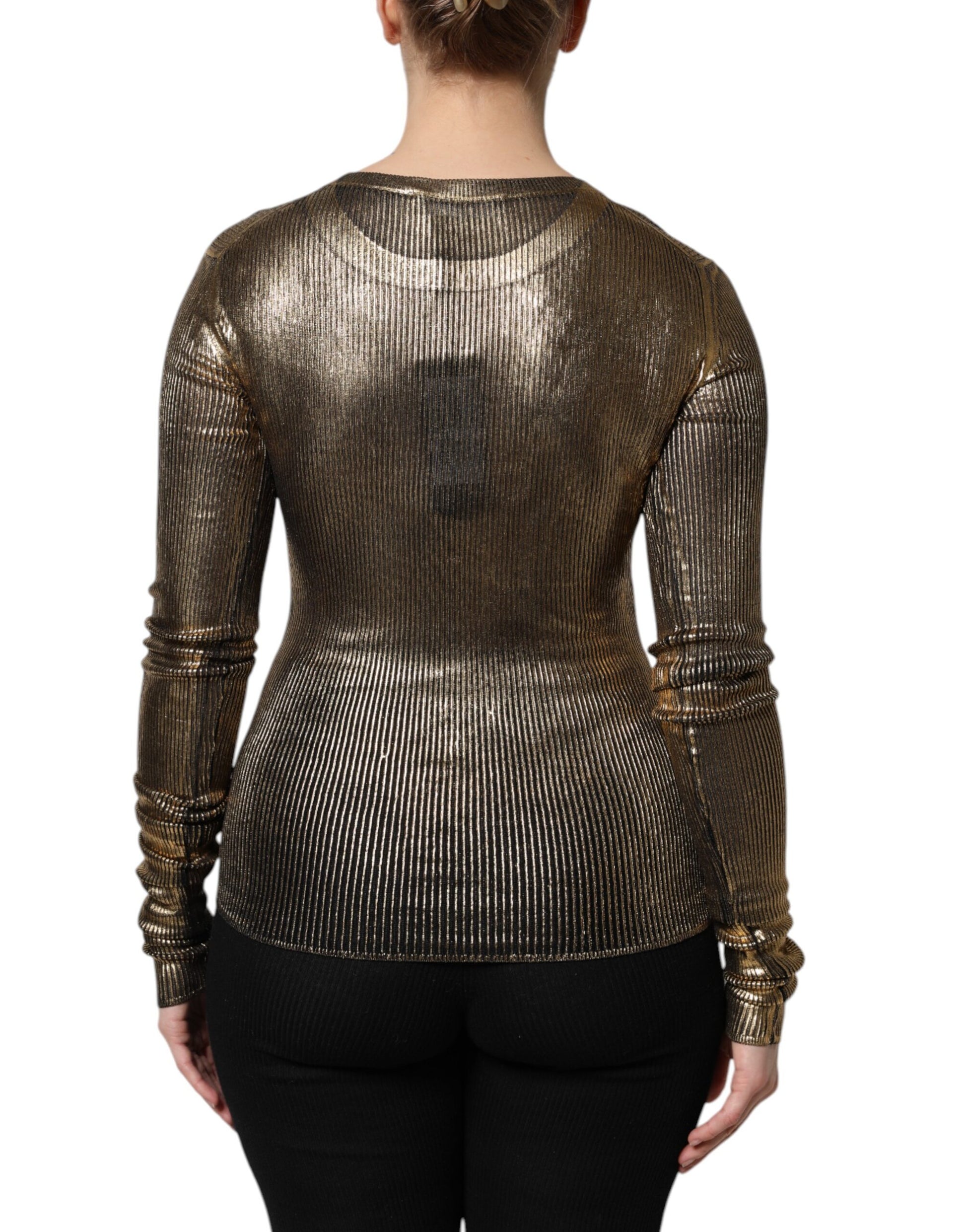 Dolce & Gabbana Gold Round Neck Long Sleeve Pullover Top by Dolce & Gabbana