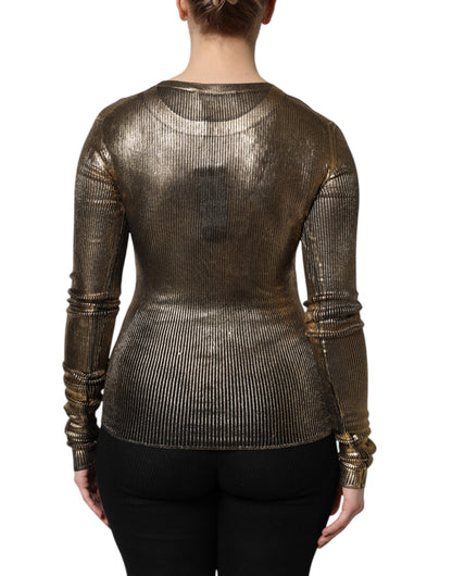 Dolce & Gabbana Gold Round Neck Long Sleeve Pullover Top by Dolce & Gabbana
