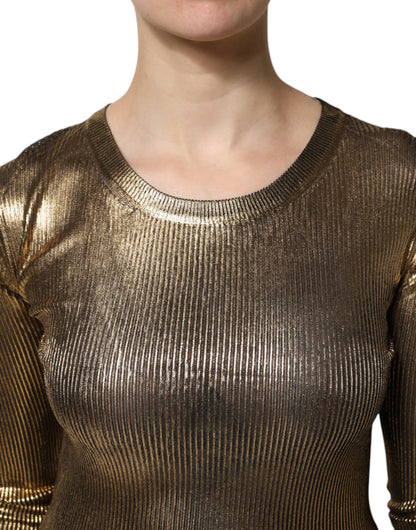 Dolce & Gabbana Gold Round Neck Long Sleeve Pullover Top by Dolce & Gabbana